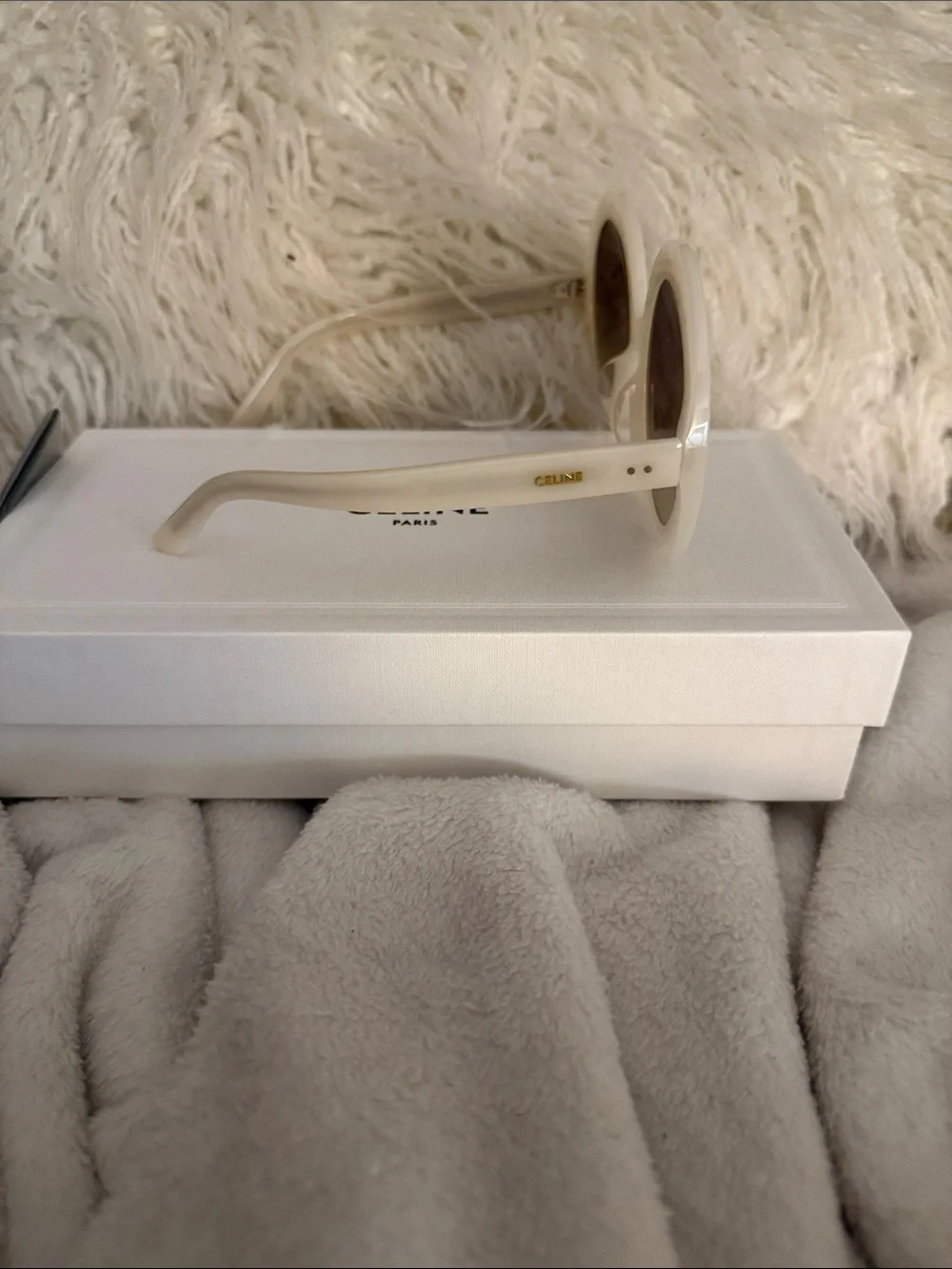 Celine White Round Sunglasses with Brown Gradient Lenses